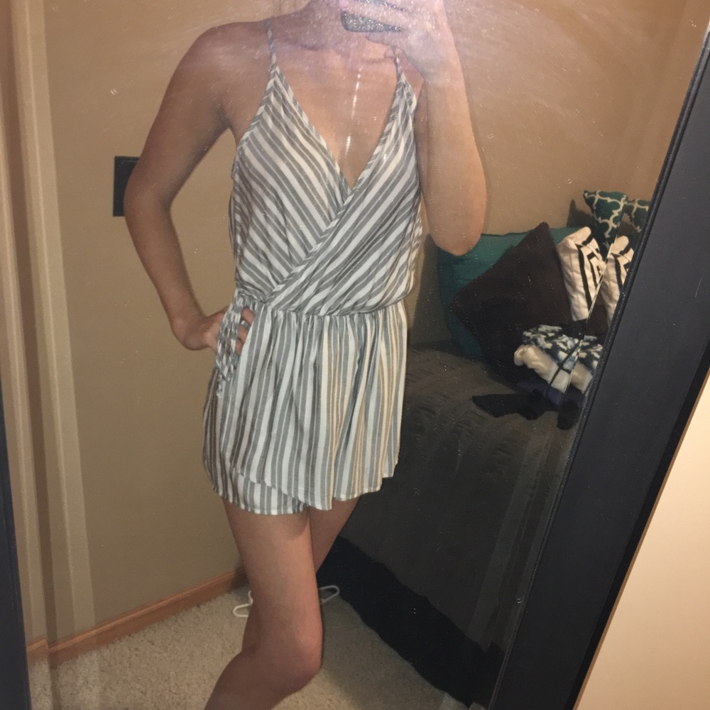 Grey and white "wrap dress" Romper